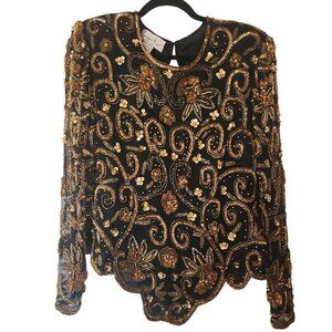 Vintage black and gold sequin top